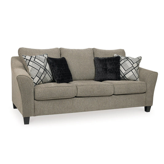 Divano Pierce, ciniglia color tortora, 4 cuscini decorativi, 92 pollici