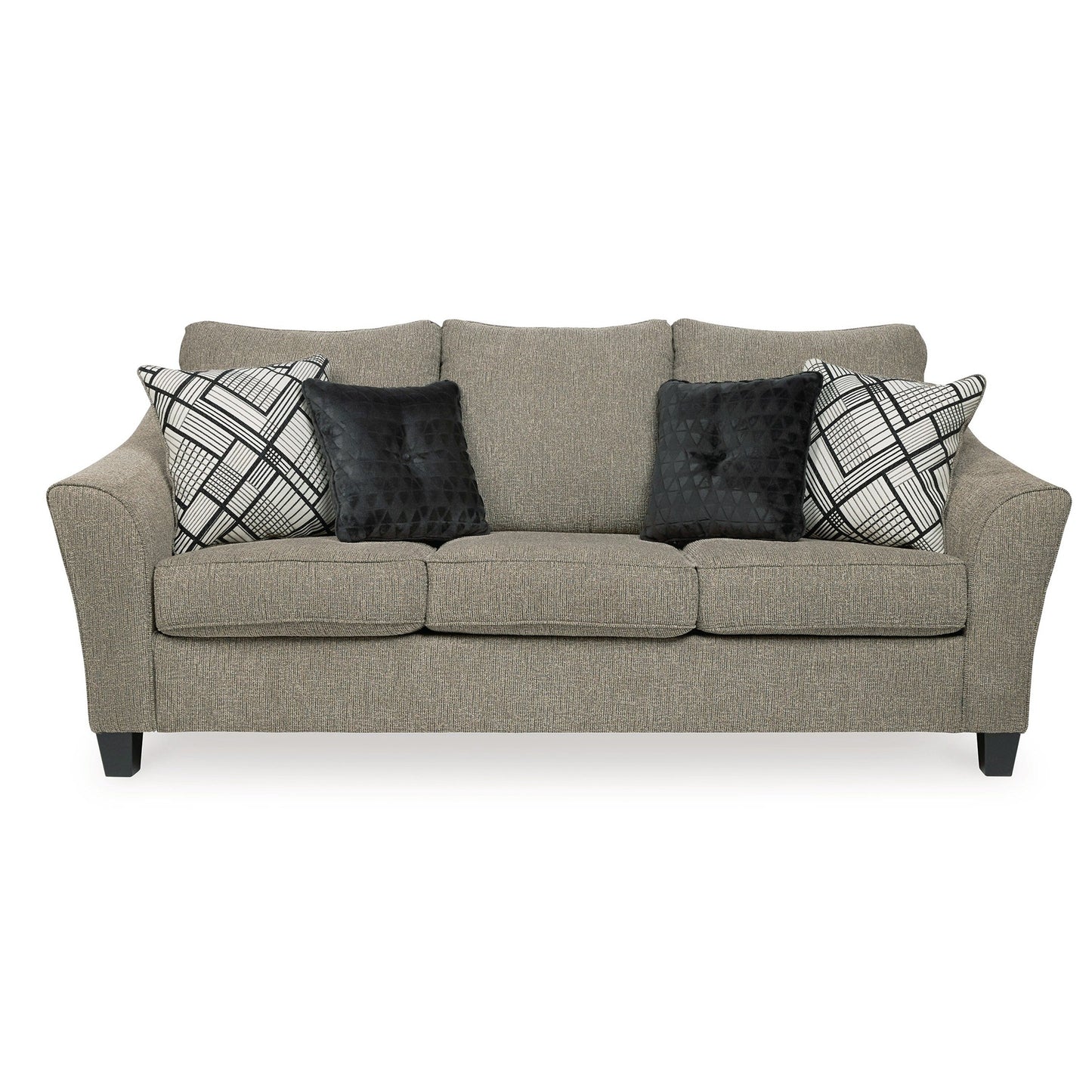 Divano Pierce, ciniglia color tortora, 4 cuscini decorativi, 92 pollici