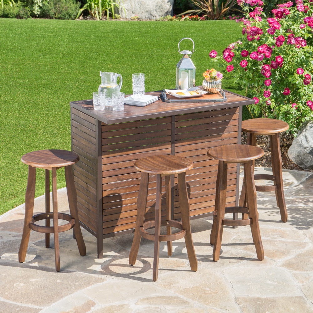 Set da bar Pike Outdoor in legno di acacia da 5 pezzi di Christopher Knight Home