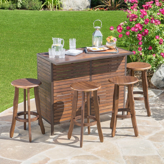 Set da bar Pike Outdoor in legno di acacia da 5 pezzi di Christopher Knight Home