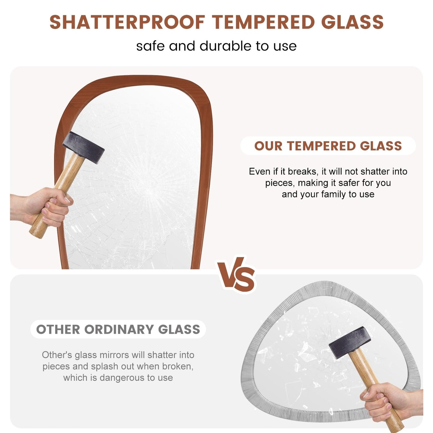 Specchio da parete asimmetrico a forma di ciottoli con cornice in pino