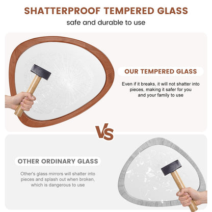 Specchio da parete asimmetrico a forma di ciottoli con cornice in pino