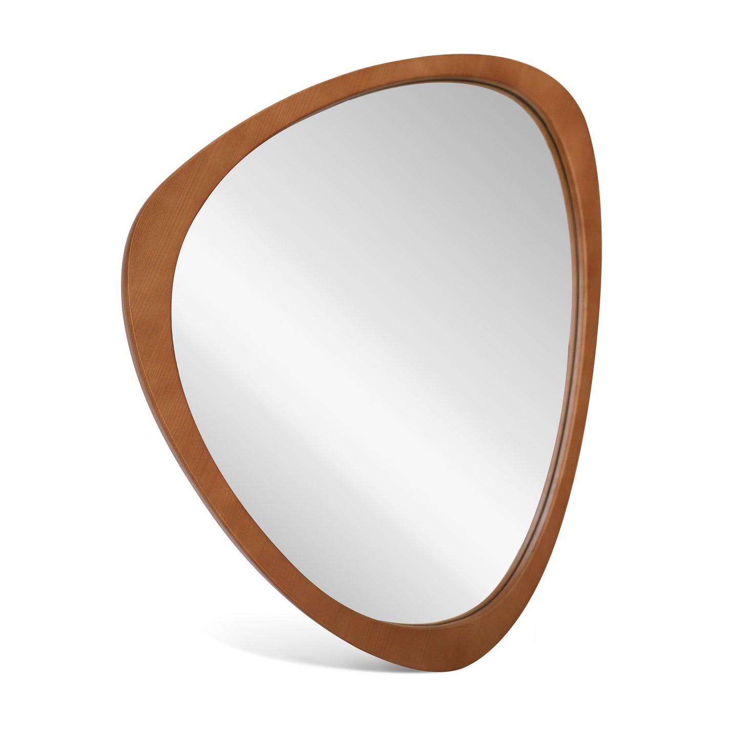 Specchio da parete asimmetrico a forma di ciottoli con cornice in pino