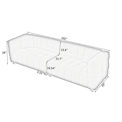 Divano a 4 posti in pile Teddy rosa da 102'' con cuscini decorativi e piedini in metallo