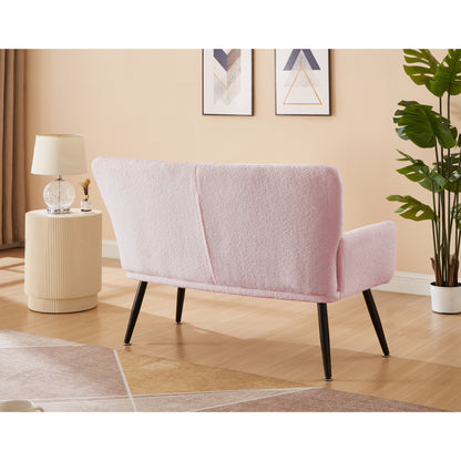 Divano a due posti Teddy Pink 52 con schienali trapuntati e struttura in legno massello per il soggiorno.