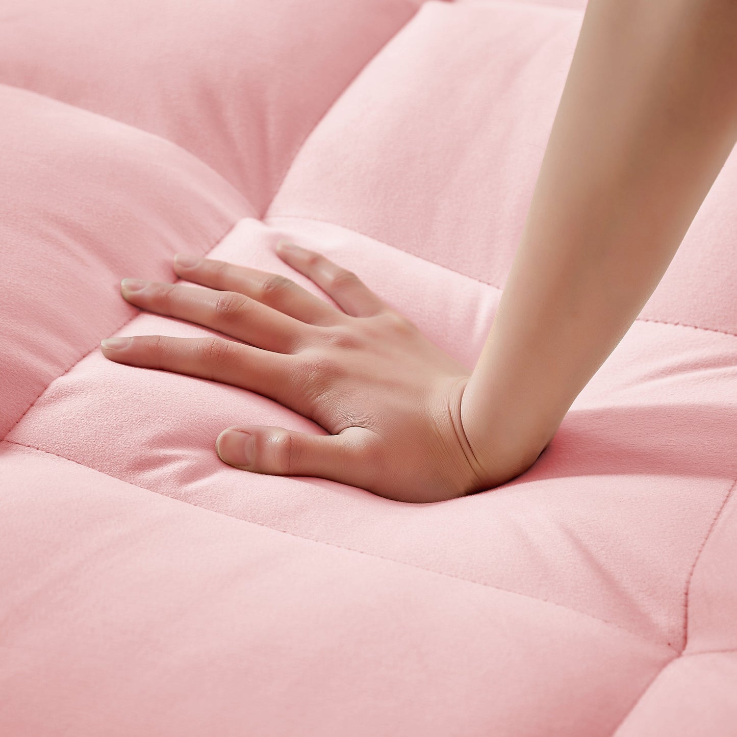 Divano a due posti convertibile in velluto rosa 54,7 con porte USB e porta telefono