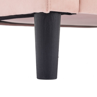 Divano componibile in poliestere rosa 72,4 con letto estraibile, chaise longue contenitore e 3 cuscini decorativi