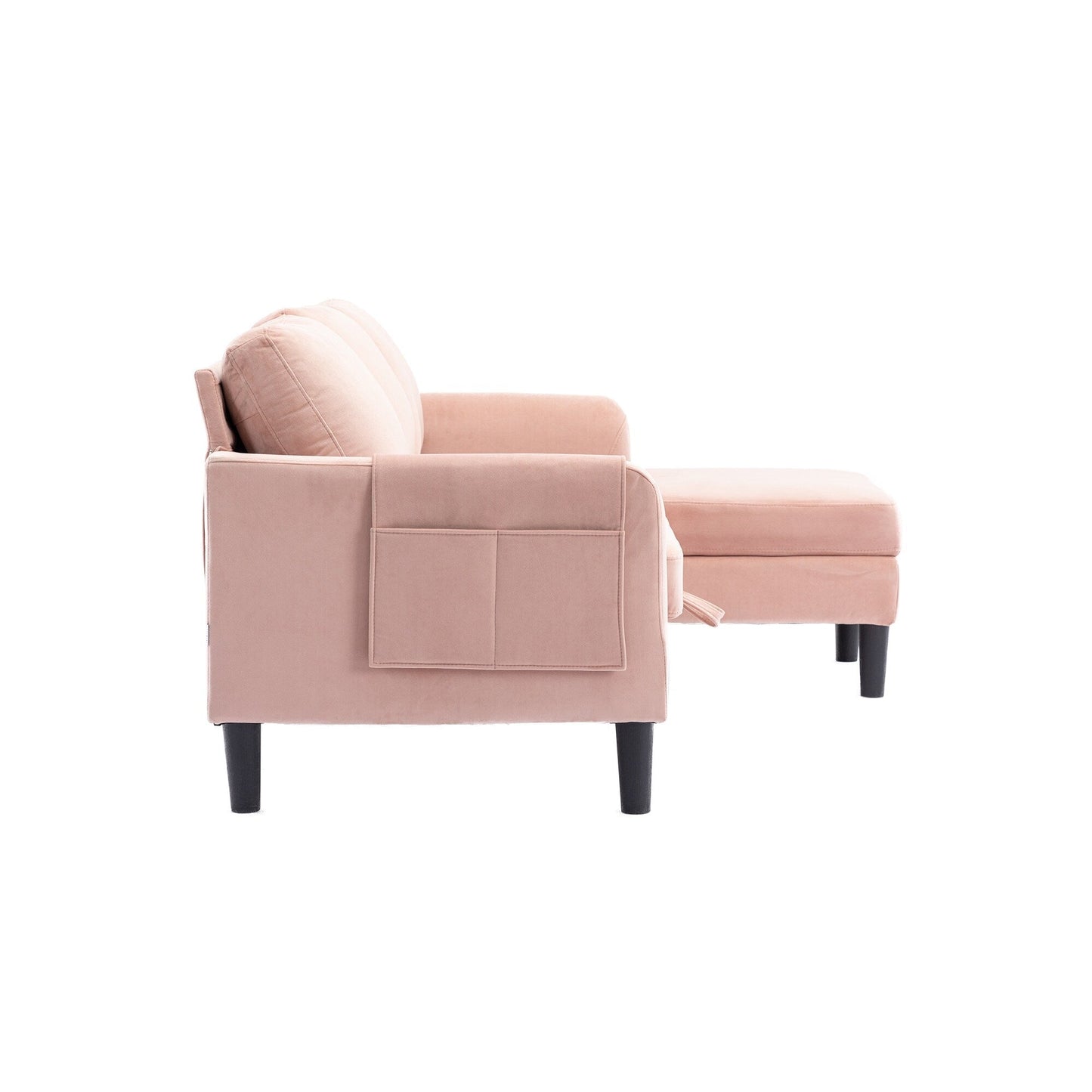 Divano componibile rosa da 72,4'' in poliestere a 3 posti con letto estraibile e chaise longue contenitore