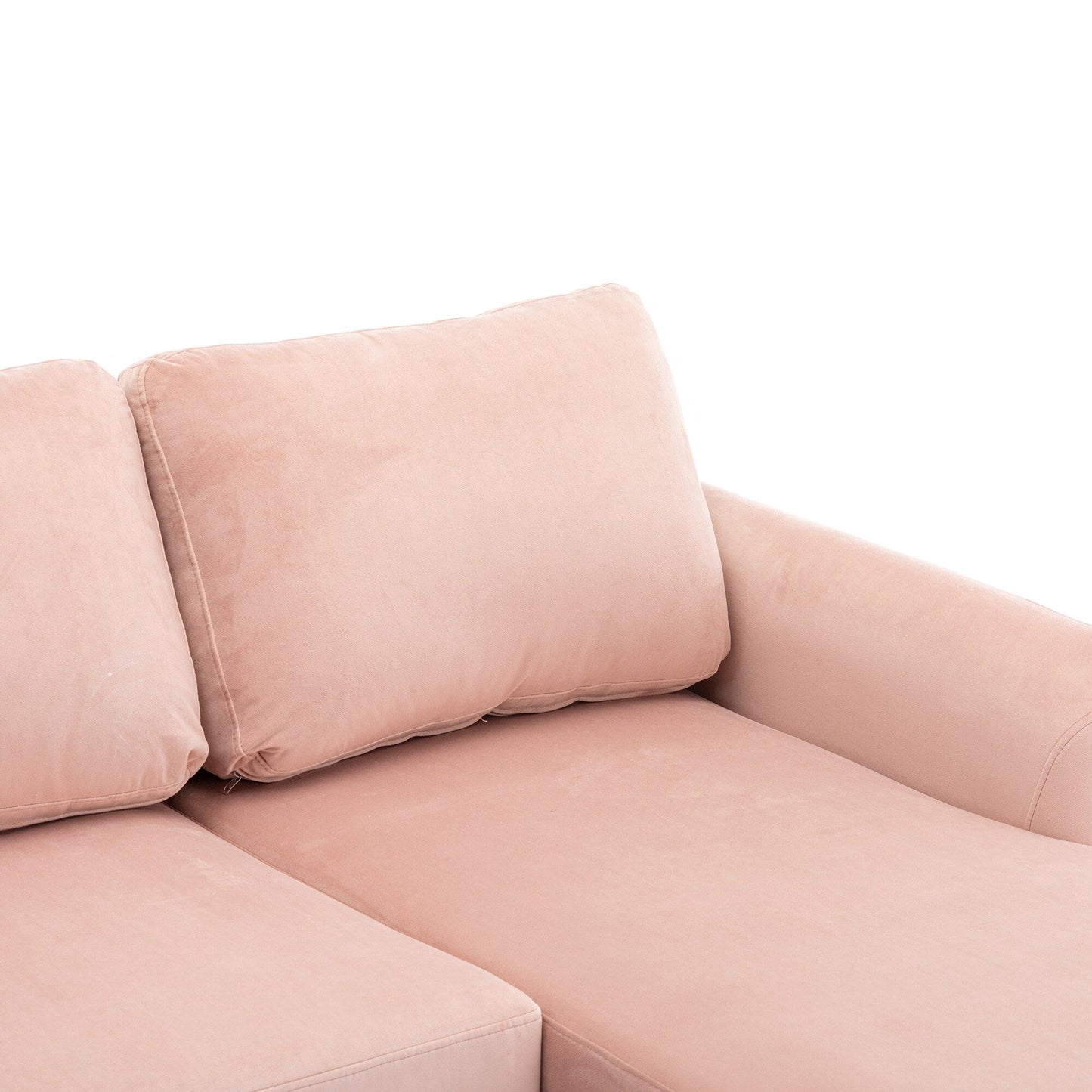 Divano componibile rosa da 72,4'' in poliestere a 3 posti con letto estraibile, chaise longue contenitore e 3 cuscini decorativi
