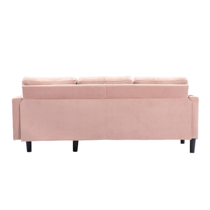 Divano componibile a L in poliestere rosa da 72,4'' con 3 posti, chaise longue contenitore, letto estraibile e cuscini decorativi