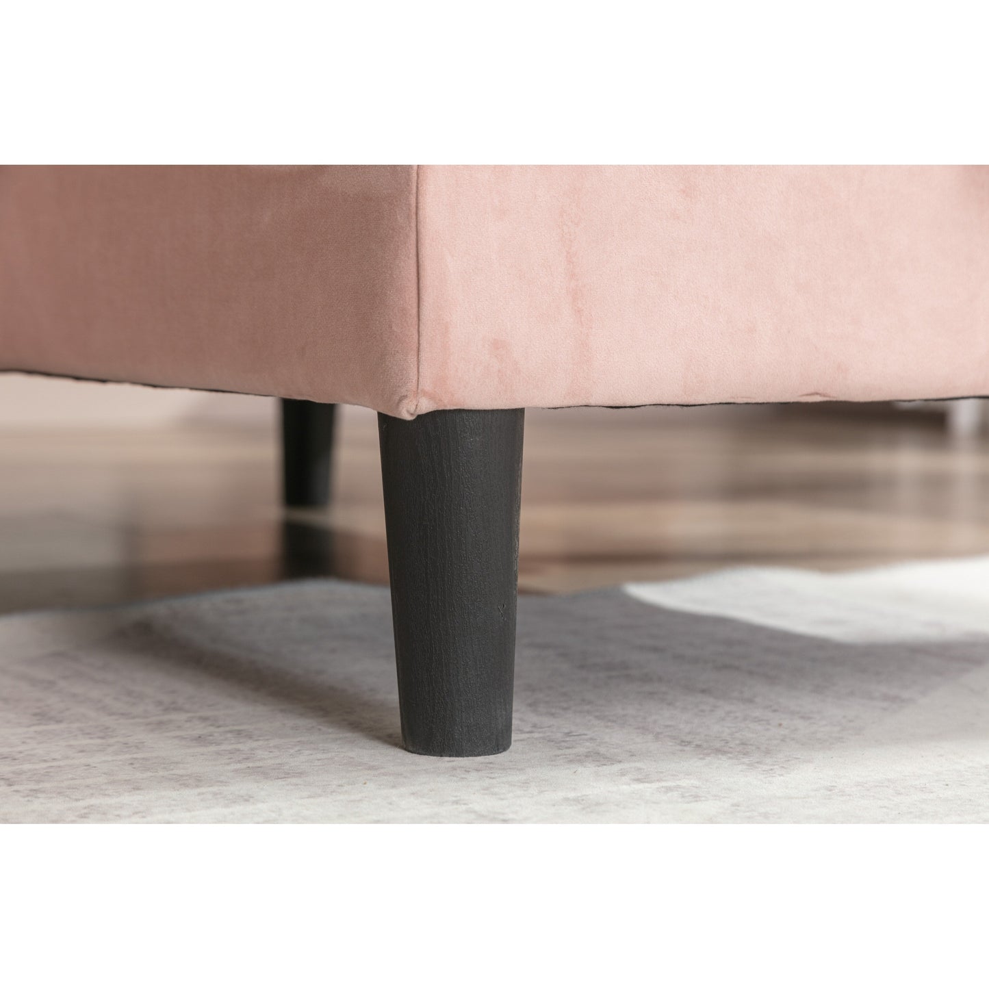 Divano componibile a L in poliestere rosa da 72,4'' con 3 posti, chaise longue contenitore, letto estraibile e cuscini decorativi