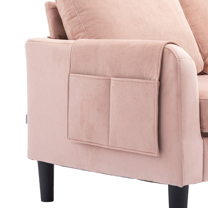 Divano componibile a L in poliestere rosa da 72,4'' con 3 posti, chaise longue contenitore, letto estraibile e cuscini decorativi