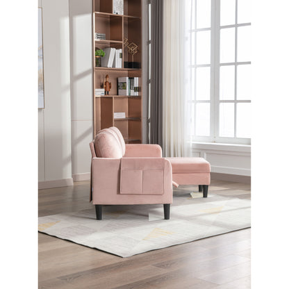 Divano componibile a L in poliestere rosa da 72,4'' a 3 posti con chaise longue contenitore e letto estraibile