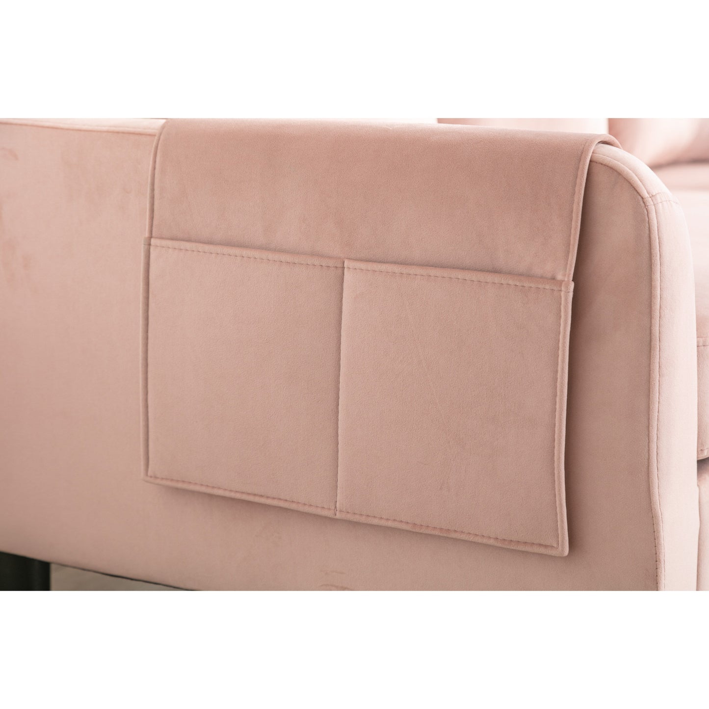 Divano componibile a L in poliestere rosa da 72,4'' a 3 posti con chaise longue contenitore e letto estraibile