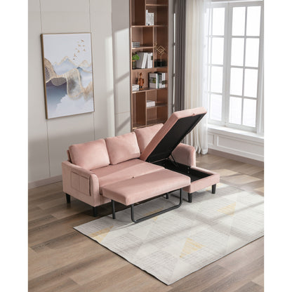 Divano componibile in poliestere rosa da 72,4'' con letto estraibile