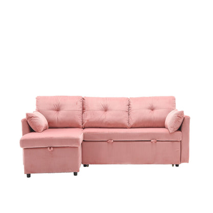 Divano a 3 posti a forma di L in velluto a coste rosa da 81,1'', con chaise longue reversibile, sedili contenitore, struttura in legno massello