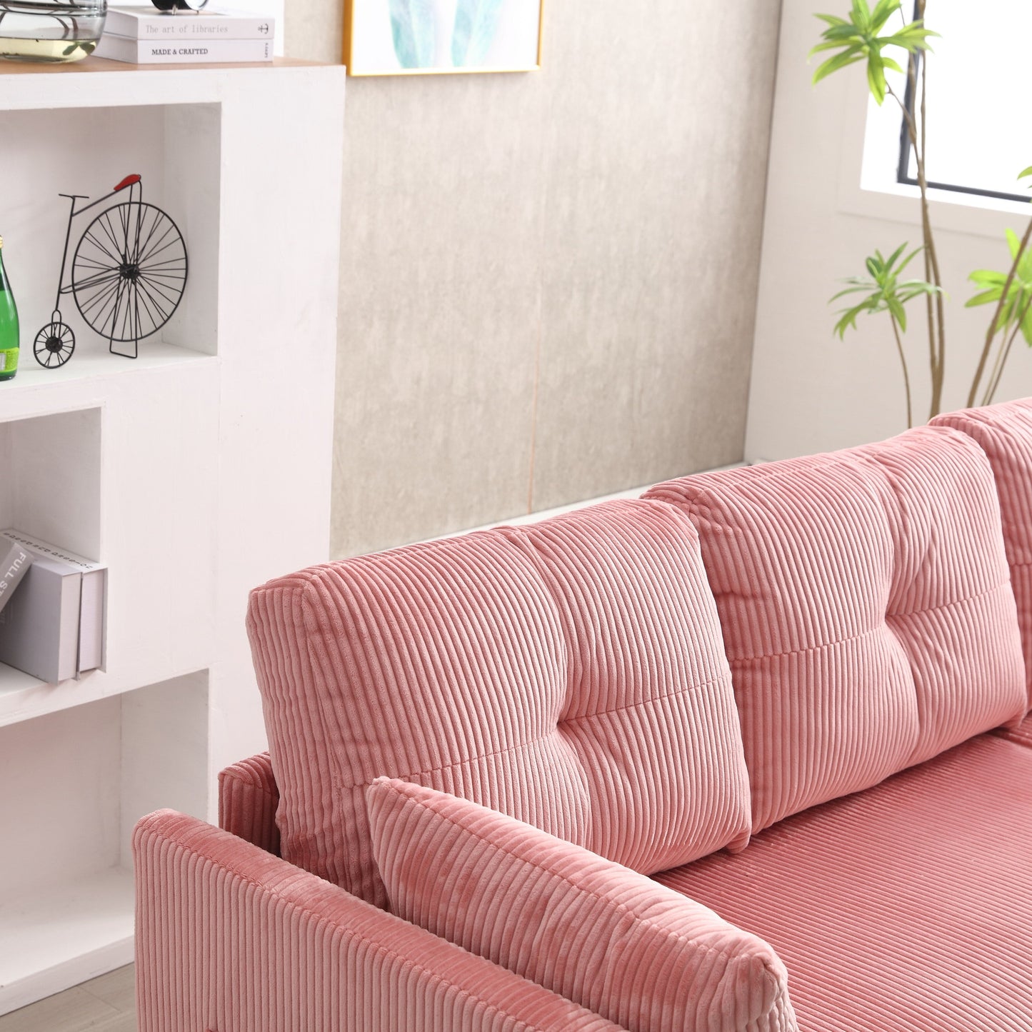 Divano a 3 posti a forma di L in velluto a coste rosa da 81,1'', con chaise longue reversibile, sedili contenitore, struttura in legno massello