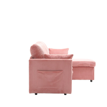 Divano a 3 posti a L in velluto a coste rosa da 81,1'' con chaise longue reversibile, contenitore e struttura in legno massello