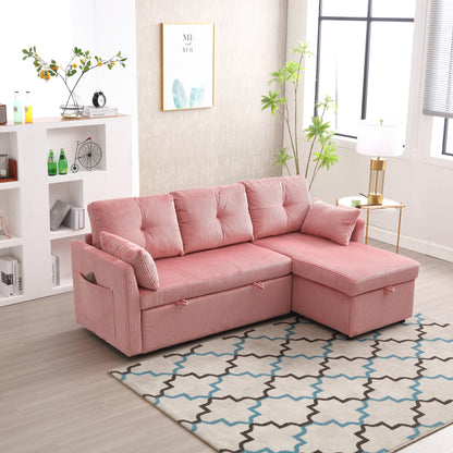 Divano a L in tessuto rosa da 81,1'' con chaise longue reversibile, contenitore, struttura in legno massello e seduta in schiuma