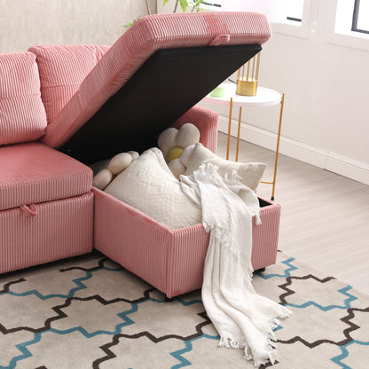 Divano a L in tessuto rosa da 81,1'' con chaise longue reversibile, contenitore, struttura in legno massello e seduta in schiuma