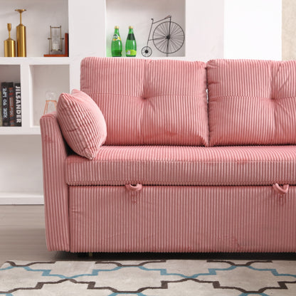 Divano in tessuto a L rosa da 81,1'': chaise longue reversibile, contenitore, struttura in legno massello e seduta in schiuma