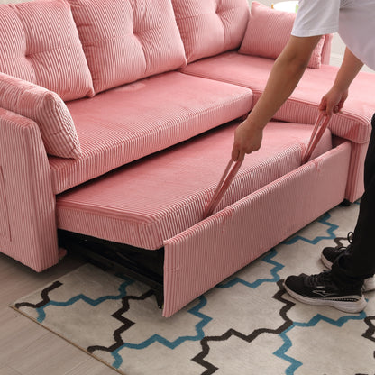 Divano a L rosa da 81,1'' con chaise longue reversibile e contenitore