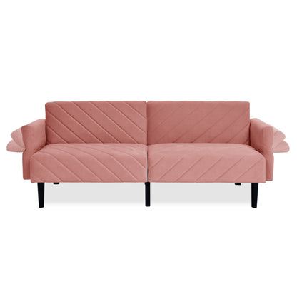 Divano letto futon trasformabile in velluto rosa 87 con braccioli regolabili per soggiorno