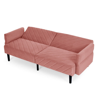 Divano letto futon trasformabile in velluto rosa 87 con braccioli regolabili per soggiorno
