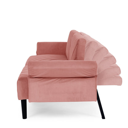 Divano letto futon trasformabile in velluto rosa 87 con braccioli regolabili per soggiorno