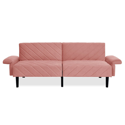 Divano letto futon trasformabile in velluto rosa 87 con braccioli regolabili per soggiorno