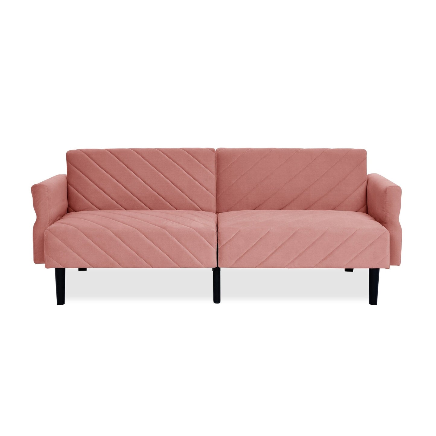 Divano letto futon trasformabile in velluto rosa 87 con braccioli regolabili per soggiorno