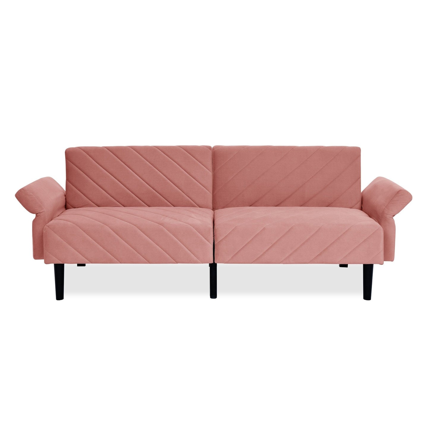 Divano letto futon trasformabile in velluto rosa 87 con braccioli regolabili per soggiorno
