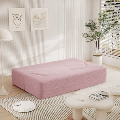 Divano letto trasformabile in tessuto Teddy rosa