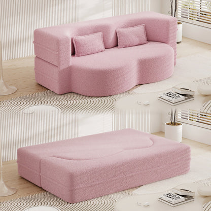 Divano letto trasformabile in tessuto Teddy rosa