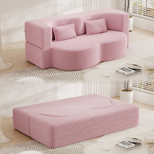 Divano letto trasformabile in tessuto Teddy rosa