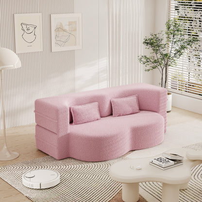 Divano letto trasformabile in tessuto Teddy rosa