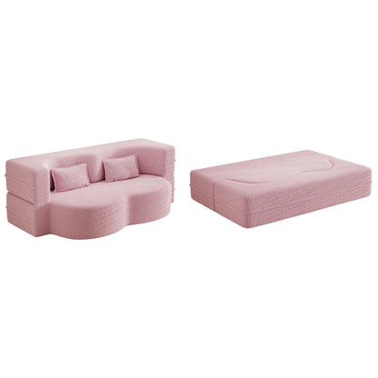 Divano letto trasformabile in tessuto Teddy rosa