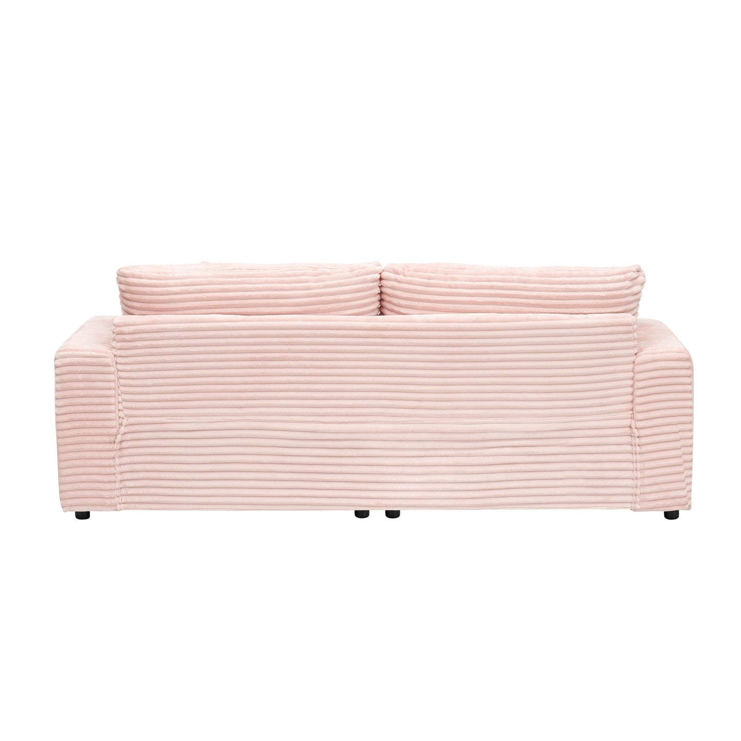 Divano a 3 posti in velluto a coste rosa con cuscini decorativi