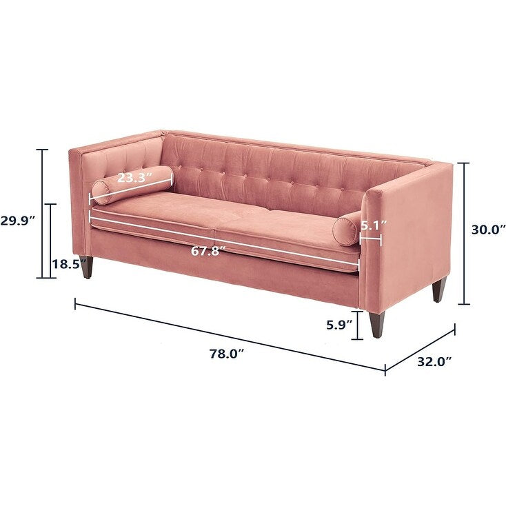 Divano a due posti in velluto rosa, stile Mid-Century Modern, anni '70, con bottoni, cuscini di supporto e gambe in legno, per soggiorno