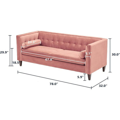 Divano a due posti in velluto rosa, stile Mid-Century Modern, anni '70, con bottoni, cuscini di supporto e gambe in legno, per soggiorno