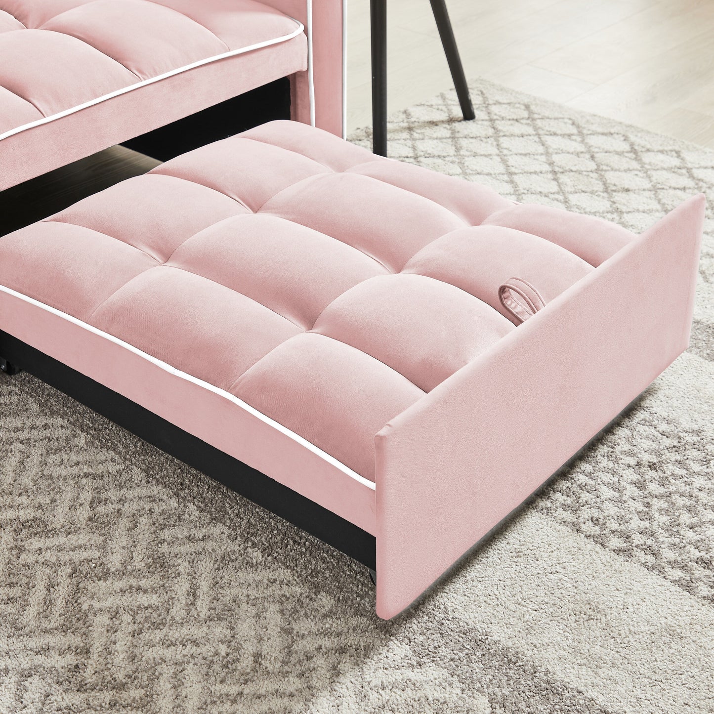 Divano letto singolo 3 in 1 in velluto rosa moderno da 35,43 cm con schienale regolabile e tasca per soggiorno