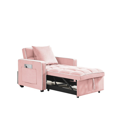 Divano letto singolo 3 in 1 in velluto rosa moderno da 35,43 cm con schienale regolabile e tasca per soggiorno