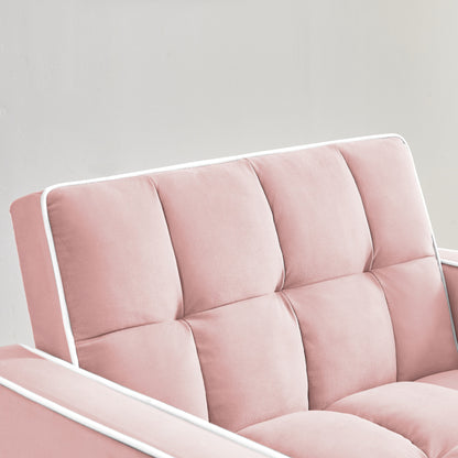 Divano letto singolo 3 in 1 in velluto rosa moderno da 35,43 cm con schienale regolabile e tasca per soggiorno