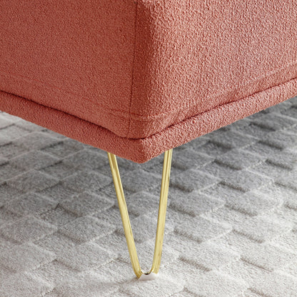 Divano a due posti imbottito moderno rosa 56,3 con gambe in metallo dorato per camera da letto