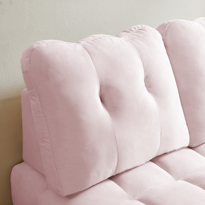 Divano letto estraibile con schienale rimovibile in velluto rosa moderno da 74 pollici, porta USB e supporto girevole per telefono