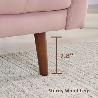 Divano moderno rosa da 74'' in tessuto a 3 posti con tasche portaoggetti, cuscini in schiuma ad alta densità, gambe in legno massello