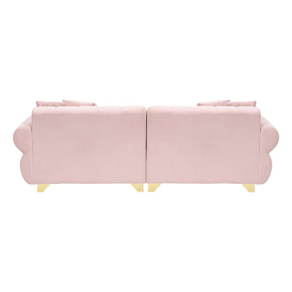 Divano moderno in velluto rosa 89 a 3 posti con cuscini a molle e piedini in metallo per soggiorno