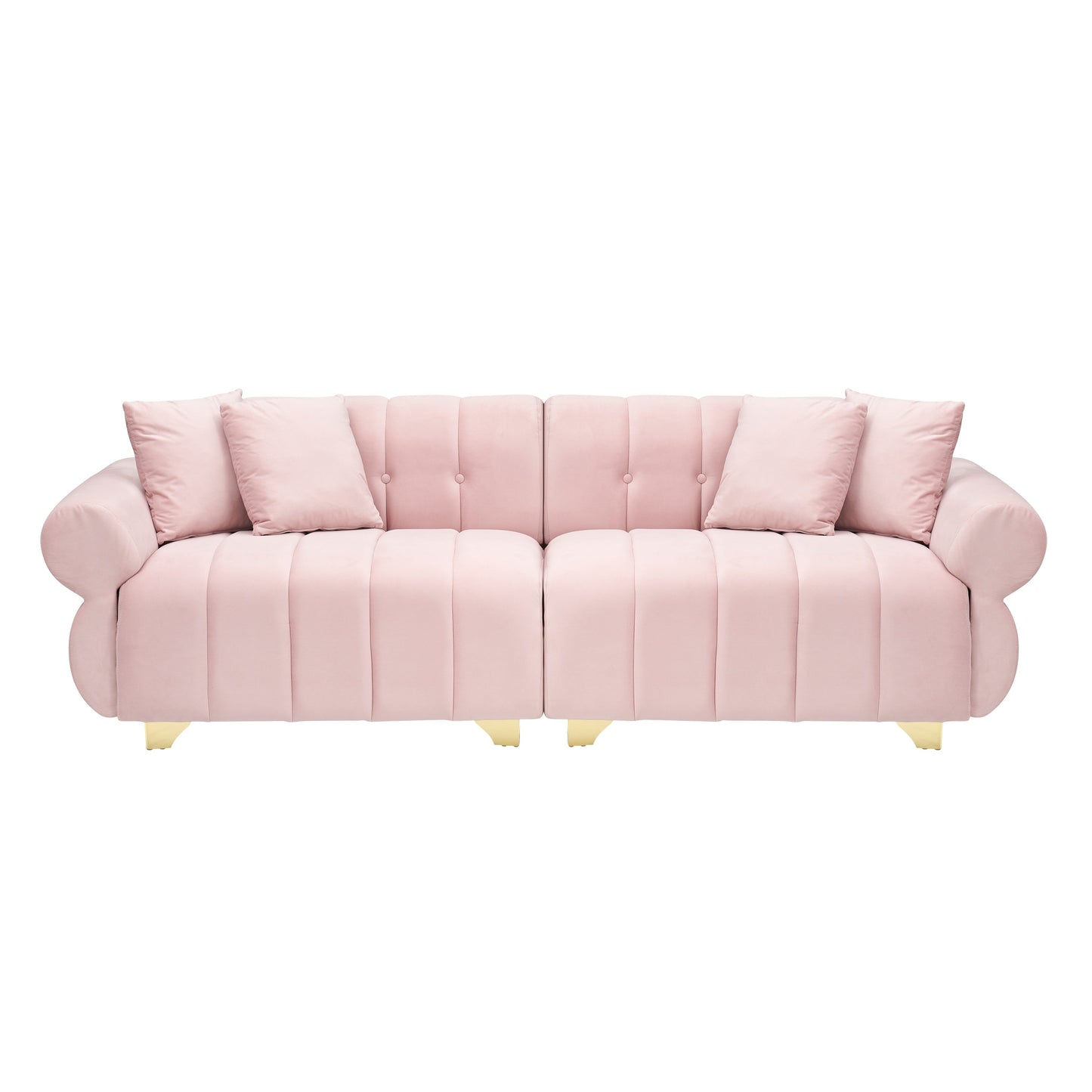 Divano moderno in velluto rosa 89 a 3 posti con cuscini a molle e piedini in metallo per soggiorno