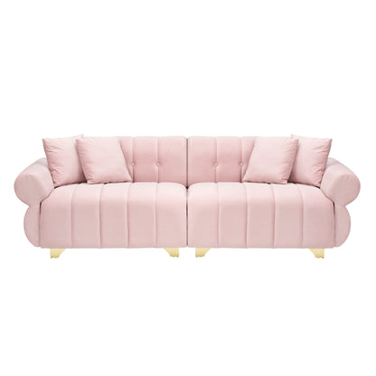 Divano moderno in velluto rosa 89 a 3 posti con cuscini a molle e piedini in metallo per soggiorno