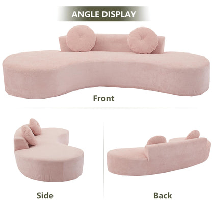 Divano moderno minimalista rosa 105,5 in velluto a coste curvo con 2 cuscini, non richiede montaggio
